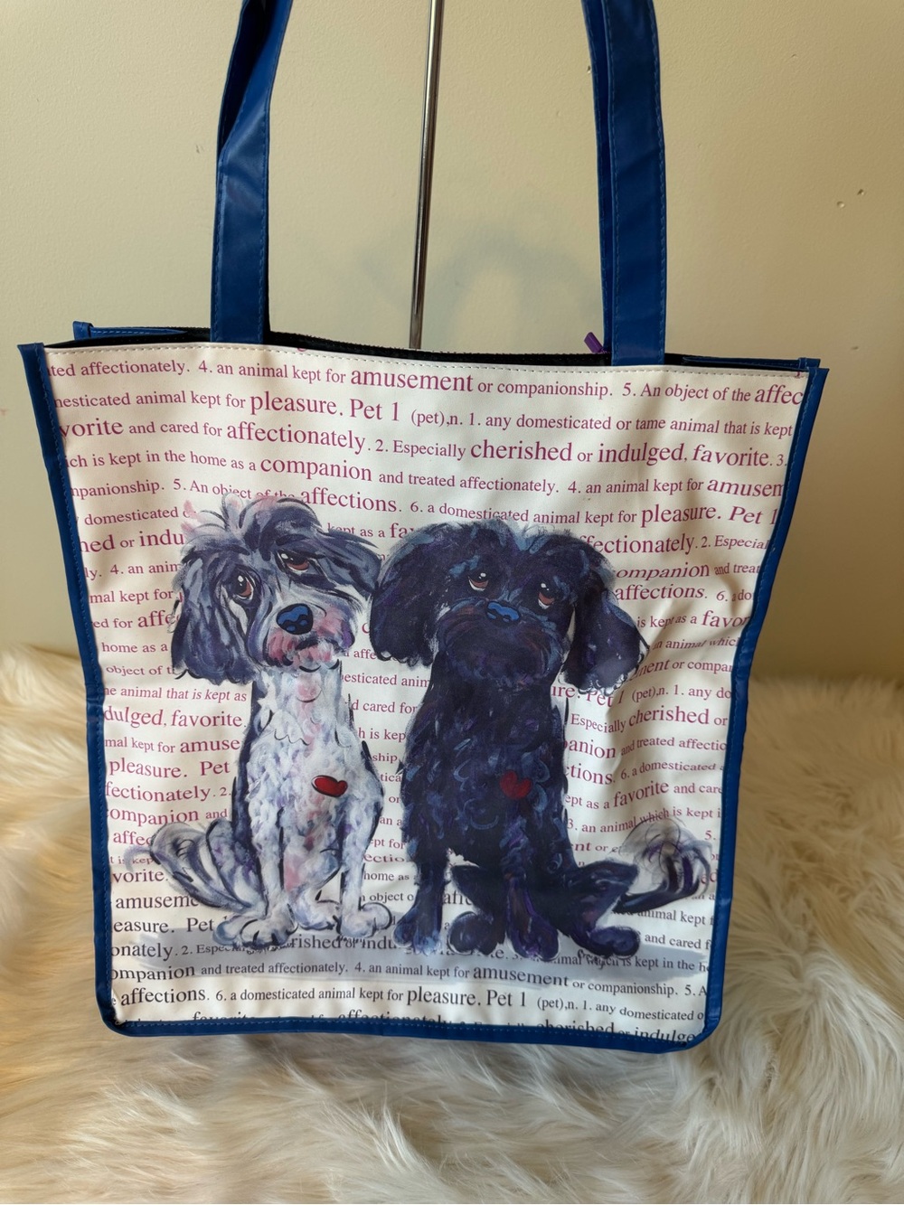 Blue-Trim Dog Print Tote Bag - Stylish Pet Lover Carryall